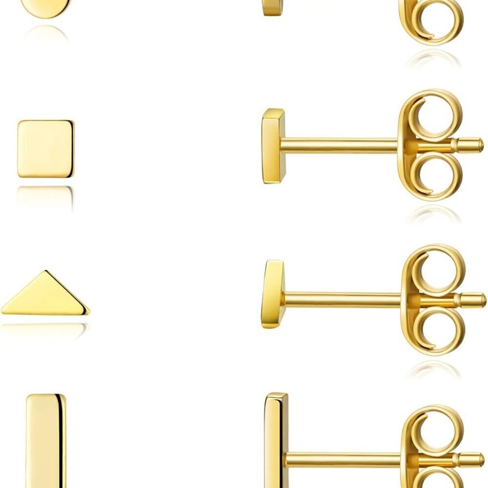 Sterling Silver Geometric Stud Earrings 4 Pairs Minimalist Earrings for Men Wome